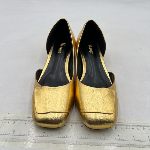 Wo Wagas Gold Side Cut Block Low Heeled Square Toe Slip On Pump Working Shoe - Picture 3 of 8